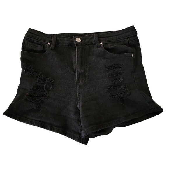 Almost Famous Pants - Almost Famous Womens Black Distressed Denim Shorts Size 11